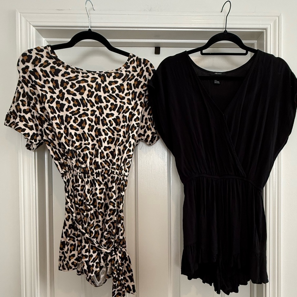 Two Rompers | Leopard & Black